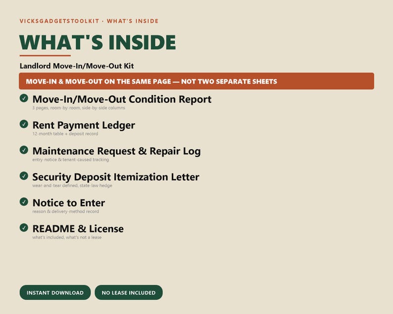 Landlord Move-In Move-Out Condition Report Kit (PDF + Editable) image 2