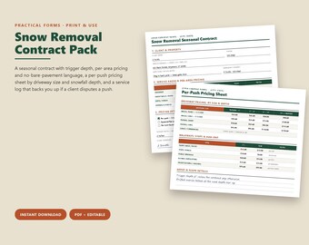 Paquete de contratos de remoción de nieve, acuerdo de uso de quitanieves de temporada, hoja de precios (PDF)