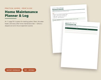 Home Maintenance Planner & Log Printable, Homeowner Checklist PDF, Seasonal Maintenance Tracker for New Homeowners
