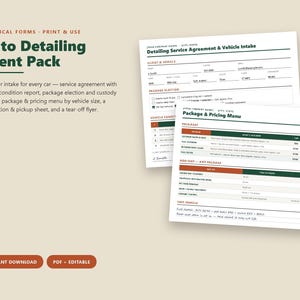 Paquete de información para el cliente de detallado de automóviles / Formulario de admisión, lista de precios, informe de estado (PDF editable) imagen 1