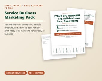 Service Business Flyer, Trifold Brochure, Door Hanger Template, Marketing Bundle for Lawn Care & Local Business, Editable Printable PDF