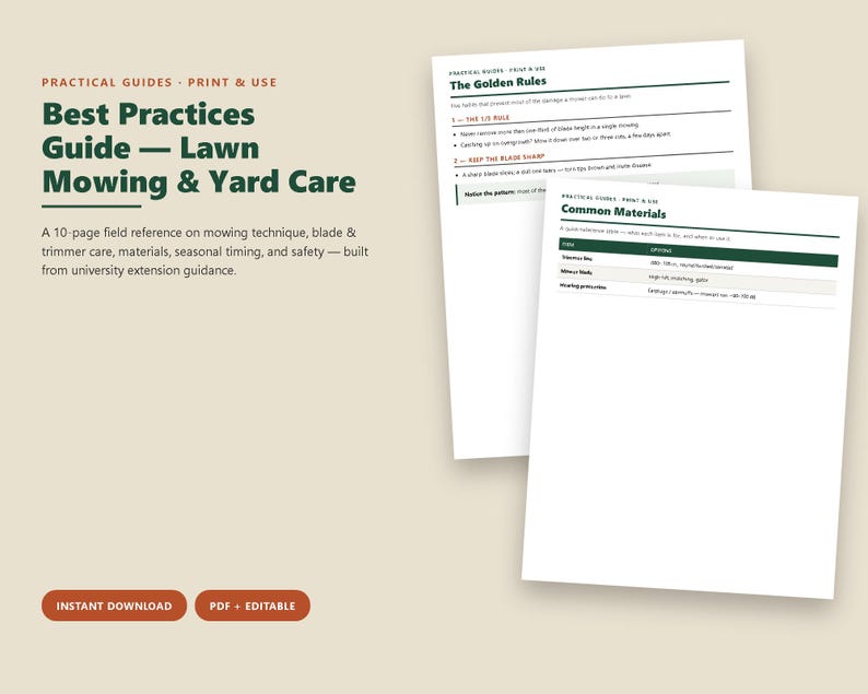 Lawn Mowing Best Practices Guide, Yard Care Tips PDF, Lawn Care Reference for Homeowners and Solo Operators image 1