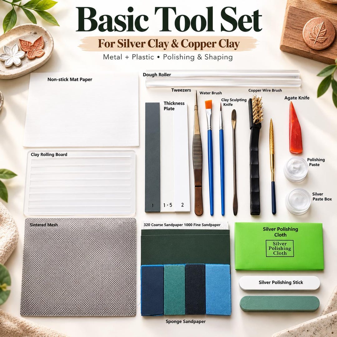 Silver Clay & Copper Clay Basic Tool Set, Metal Clay Shaping Polishing ...