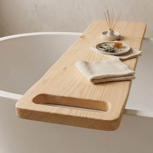 Minimalist Bathtub Caddy with Towel Holder, Wooden Tub Tray, Pine Bathtub Shelf, Rustic Bath Board, Walnut Bath Tray, Home Spa Decor