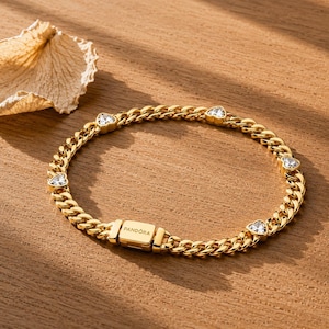 Pandora Gold Heart Bracelet, Sparkling Crystal Chain Bracelet, Elegant Gold Jewelry, Luxury Love Bracelet, Anniversary Gift for Her