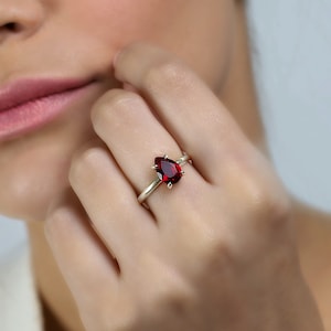 925 Sterling Silver Garnet Ring · Garnet Pear Ring · White Gold Engagement Ring · Handmade Solitaire Ring For Women