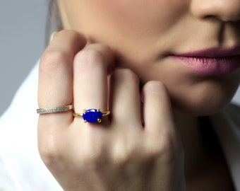 Handmade Lapis Lazuli Ring · Oval Gemstone Ring · Stackable Rings For Women · Engagement Ring · Minimalist Stone Ring