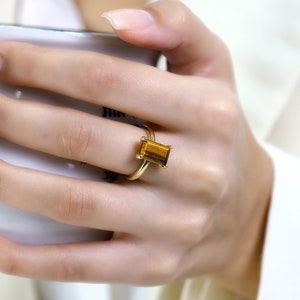 14k Gold Tiger Eye Ring · Tiger Eye Rectangle Ring · Rectangular Ring · 14k Gold Rings · Tiger Eye Gemstone Rings · Brown Solitaire Ring