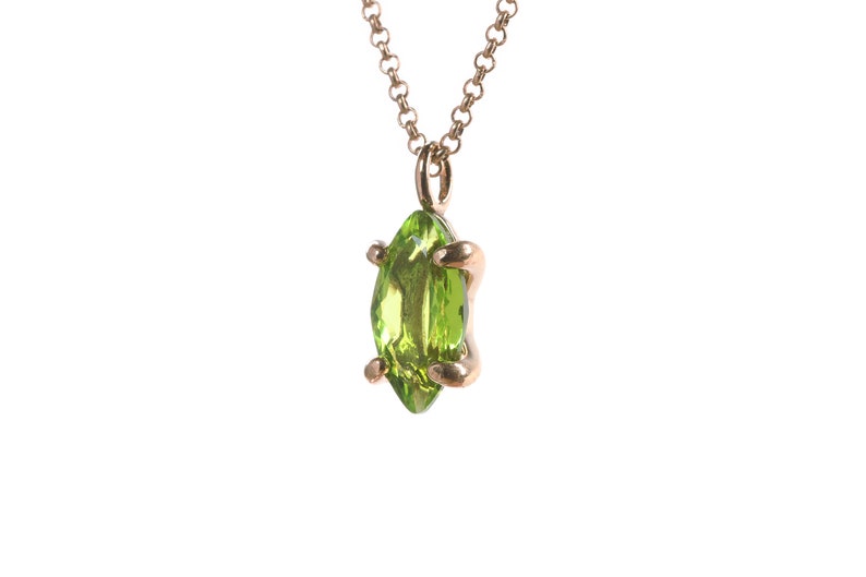18k Peridot Pendant Necklace · Gold Green Peridot Necklace · August Birthstone Jewelry · Gift For Wife Marquise Necklace image 6