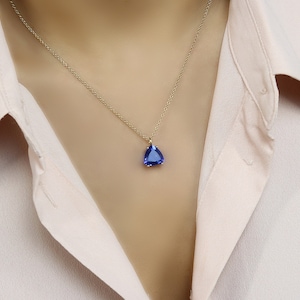 Blue Sapphire Pendant Necklace · September Birthstone Jewelry · Birthday Gift for Her · Blue Sapphire Pendant