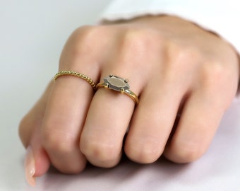 Earth Minded Pyrite Gold Ring · Marquise Stone Ring For Women · 24k Raw Pyrite Ring · Unique Engagement Ring · Gray Iron Pyrite Ring