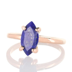 14k Rose Gold Lapis Ring · Lapis Gemstone Ring · 18k Rose Vermeil Ring · September Birthstone Ring