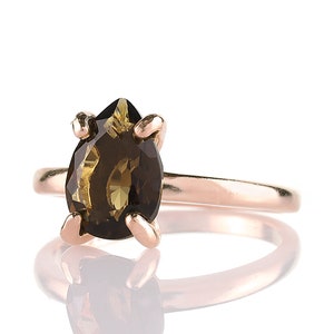 Smoky Quartz Ring · Teardrop Pear Ring · Rose Gold Ring · Pink Gold Ring · Gemstone Ring · Brown Stone Ring