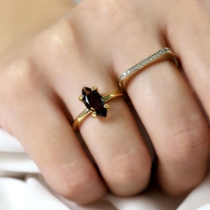 Marquise Cut Smoky Quartz Ring · 18k Gemstone Ring · 14k Solid Gold Cocktail Ring · Solitaire Brown Smoky Ring