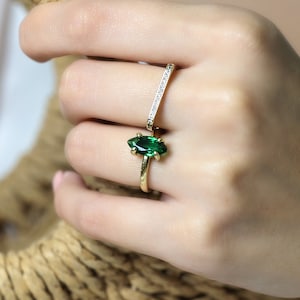 Emerald Ring · Emerald Marquise Solitaire Ring · Emerald Engagement Ring · Anniversary Gift For Women · Vintage Promise Ring