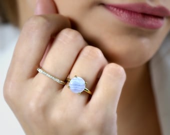 18k Gold Stack Ring · Lace Agate Ring · Gemstone Ring · Bridal Ring · Best Friend Ring · Promise Ring · Gold Stacking Ring