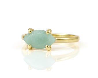 March Birthstone Gemstone Ring · Aquamarine Gold Ring · Marquise Cut Stone Ring · 24k Gold Solitaire Ring · Fine 18k Cocktail Ring