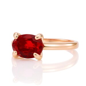 Horizontal One Of A Kind Ruby Ring · 18k Gold Solitaire Ring · July Birthstone Ring · Solid Gold Ring · 24k Gold Ring · Engagement Ring Oval image 5