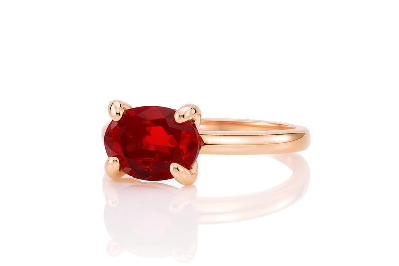 Horizontal One Of A Kind Ruby Ring · 18k Gold Solitaire Ring · July Birthstone Ring · Solid Gold Ring · 24k Gold Ring · Engagement Ring Oval image 5