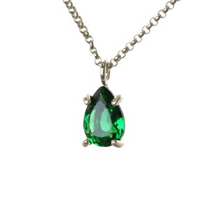 Silver Emerald Pendant Necklace · Green Emerald Teardrop Necklace · Custom Emerald Pendant · Pear Shape Emerald Pendant