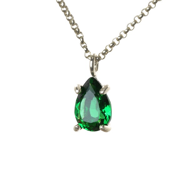 Silver Emerald Pendant Necklace · Green Emerald Teardrop Necklace · Custom Emerald Pendant · Pear Shape Emerald Pendant