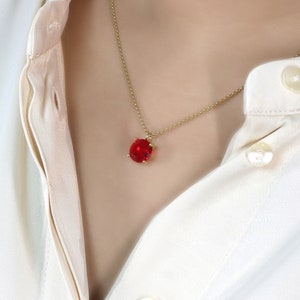 14Kt Gold Ruby Necklace · Minimalist Ruby Pendant · July Birthstone Necklace · Dainty Necklace Gold