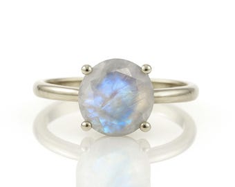 Rainbow Moonstone Ring · Sterling Silver Ring · Gemstone Ring · Cocktail Ring · Prong Ring · White Stone Ring · Stackable Rings