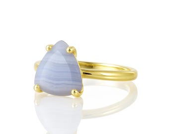18k Gold Blue Lace Agate Ring · Vermeil Vintage Ring · Stack Band Ring · Wedding Ring · 14k Gemstone Ring · Birthday Gift · Sisters Ring