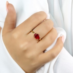 Horizontal One Of A Kind Ruby Ring · 18k Gold Solitaire Ring · July Birthstone Ring · Solid Gold Ring · 24k Gold Ring · Engagement Ring Oval