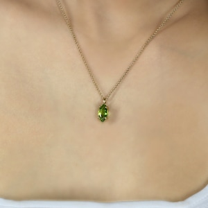 18k Peridot Pendant Necklace · Gold Green Peridot Necklace · August Birthstone Jewelry · Gift For Wife Marquise Necklace image 3