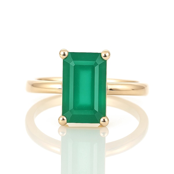 Green Stackable Gemstone Ring · Green Onyx Ring · Rectangle Stone Ring · Rose Gold Emerald Cut Green Ring · Promise Ring Pink Gold