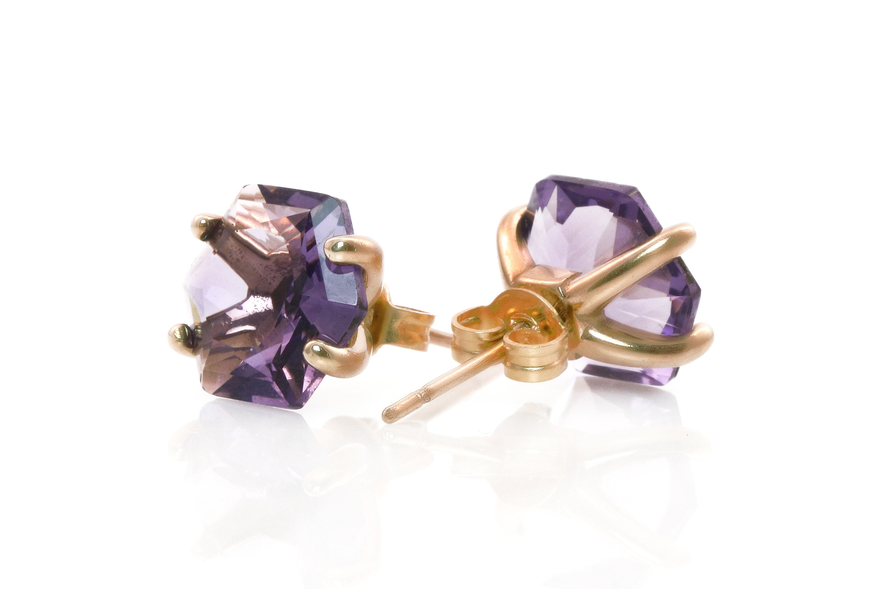 Purple Amethyst Earrings Hexagon Cut Earrings 18k Gold Vermeil Stud Earrings  for Bridal February Birthstone Earrings - Etsy