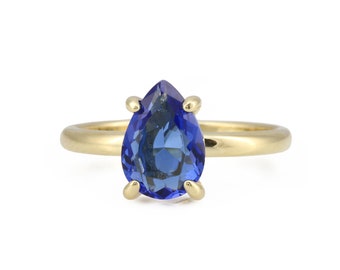 Pear Cut Sapphire Ring · Gold Vermeil Sapphire Ring · Gold Filled Ring Sapphire · Solitaire Ring Vermeil · September Birthstone Ring