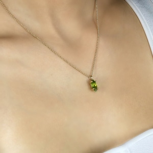 18k Peridot Pendant Necklace · Gold Green Peridot Necklace · August Birthstone Jewelry · Gift For Wife Marquise Necklace image 1