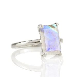 Sterling Silver Moonstone Ring June Birthstone Ring Gemstone Ring Rectangle Moonstone Ring image 4