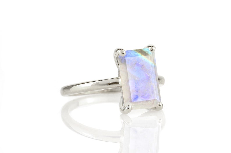 Sterling Silver Moonstone Ring June Birthstone Ring Gemstone Ring Rectangle Moonstone Ring image 4