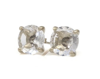 Raw Crystal Quartz Earrings · Quartz Stud Earrings · Round Cut Diamond Quartz Earrings · Sterling Silver Earrings