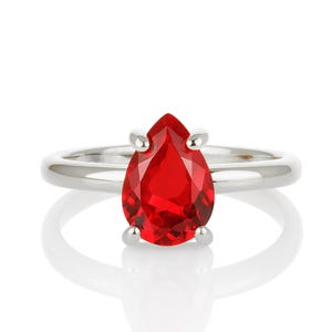 Sterling Silver Solitaire Engagement Ring · Palladium Ruby Ring · Rhodium Gemstone Ring · July Birthstone Stackable Ring