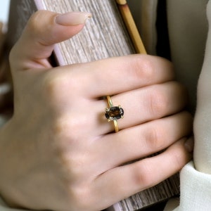 Smoky Quartz Ring · Stackable Gold Ring · 14k Solid Gold Gemstone Ring · 18k Smoky Quartz Ring · Brown Stone Ring