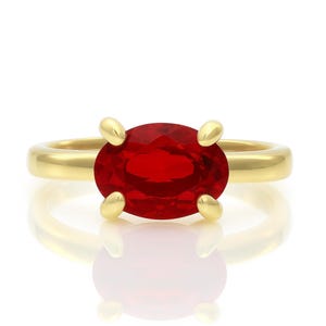 Horizontal One Of A Kind Ruby Ring · 18k Gold Solitaire Ring · July Birthstone Ring · Solid Gold Ring · 24k Gold Ring · Engagement Ring Oval image 3