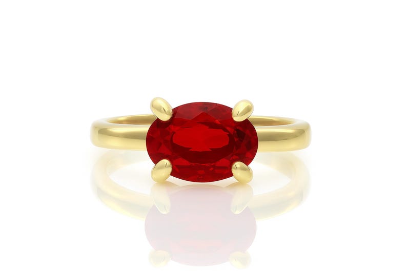 Horizontal One Of A Kind Ruby Ring · 18k Gold Solitaire Ring · July Birthstone Ring · Solid Gold Ring · 24k Gold Ring · Engagement Ring Oval image 3