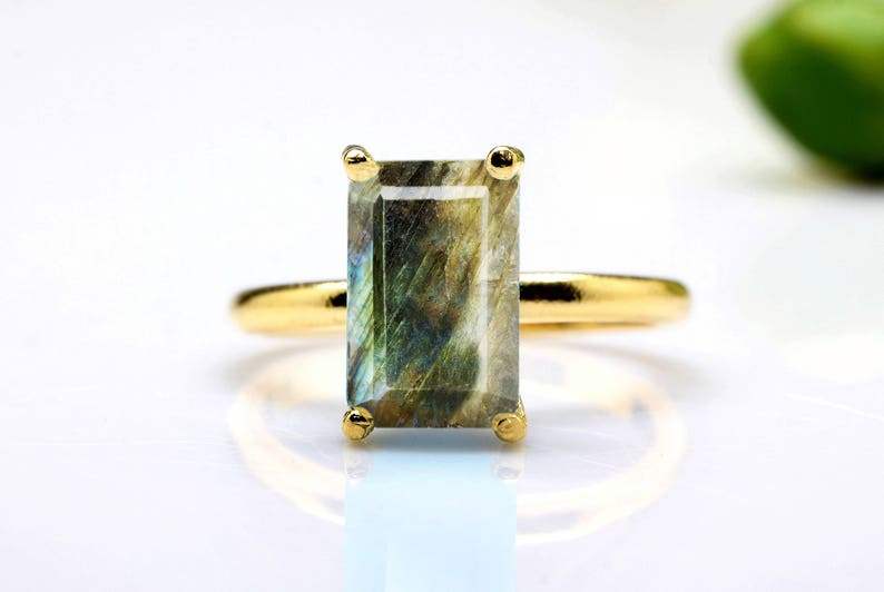 gemstone ring,silver ring,Labradorite ring,rectangle ring,silver stack ring,stacking stone ring