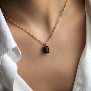 Stunning Rectangle Black Onyx Necklace · Simple Crystal Pendant · Minimalist Necklace · Black Gold Gemstone Necklace