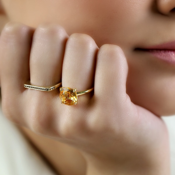 Citrine ring · November Birthstone Ring · Stacking Ring · Gemstone Ring · Custom Semiprecious Ring · Yellow Ring · Quartz Ring