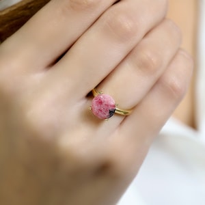 Pink Rhodonite Ring · 14k Gold Gemstone Ring · Vermeil Solitaire Ring ...