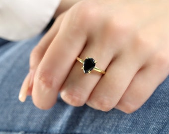 Gold Ring · Black Diamond Ring · Black Onyx Ring · Teardrop Ring · Pear Drop Ring · Gemstone Ring · Delicate Stack Ring · Gold Rings