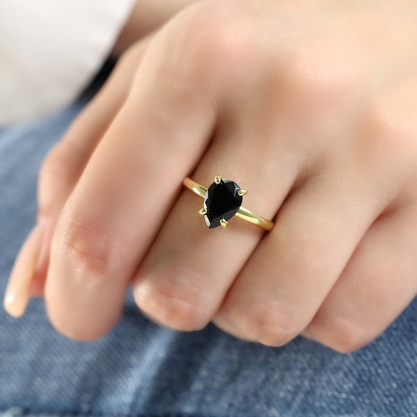 Gold Ring · Black Diamond Ring · Black Onyx Ring · Teardrop Ring · Pear Drop Ring · Gemstone Ring · Delicate Stack Ring · Gold Rings