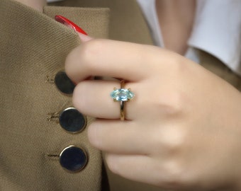 Blue Topaz Ring · Gold Ring · Custom Gemstone Ring · Stacking Ring · Gold Stack Ring · Marquise Ring