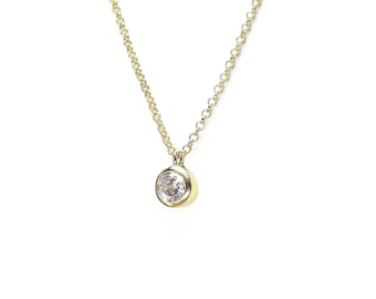 CZ Round Circular Charm Pendant in 14k Gold · Dainty Cubic Zirconia Charm · Minimalist Round Pendant · Bridesmaid Necklaces Gifts