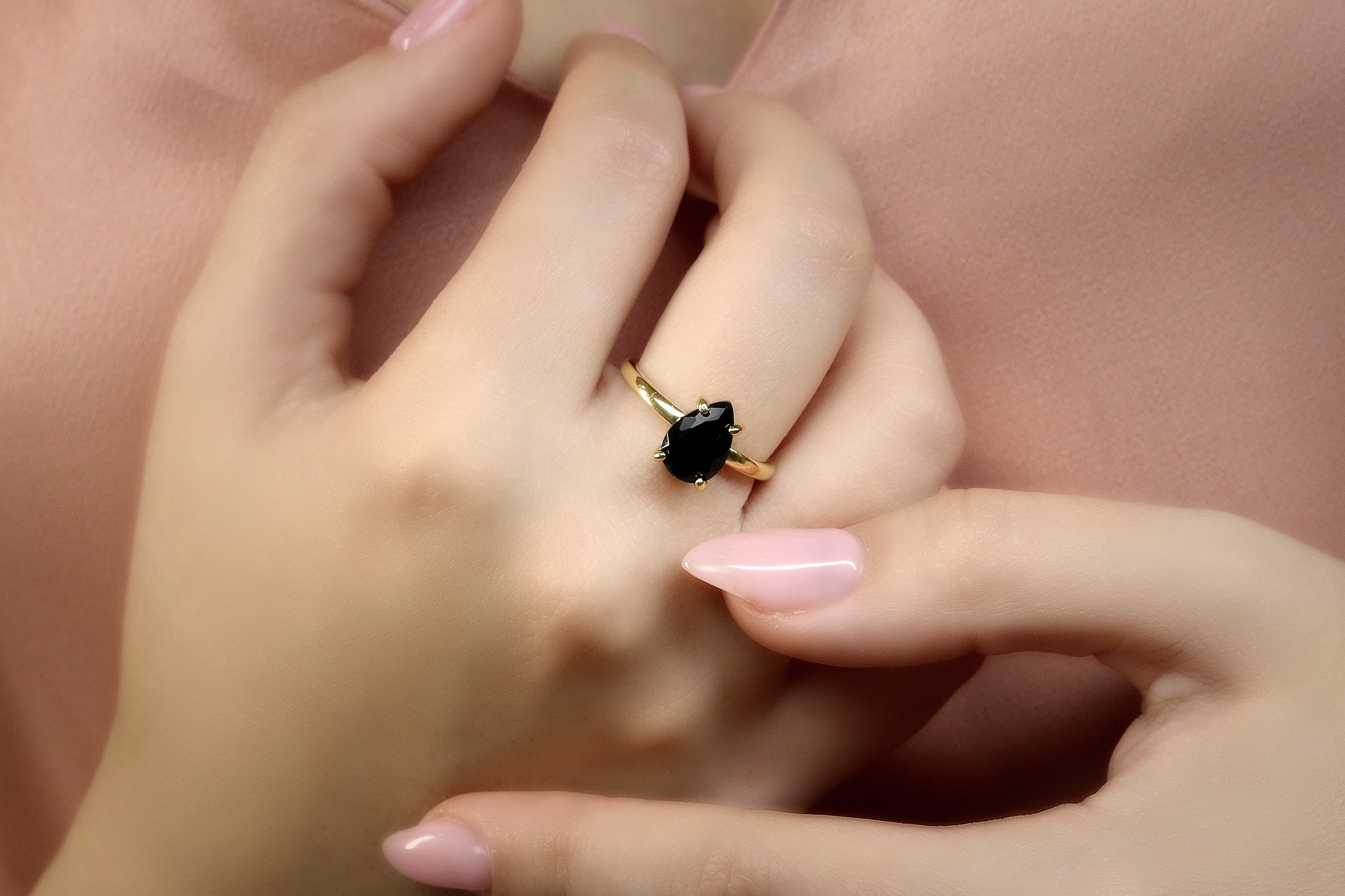 Gold Ring Black Diamond Ring Gold - Ring Rings Black Ring Gemstone Ring Onyx Ring Teardrop Delicate Drop Pear Ring Stack Etsy